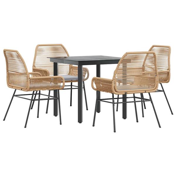 Grote foto vidaxl 5 delige tuinset met kussens poly rattan glas bruin tuin en terras tuinmeubelen