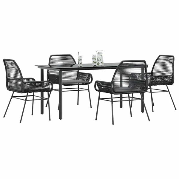 Grote foto vidaxl 5 delige tuinset met kussens poly rattan glas zwart tuin en terras tuinmeubelen