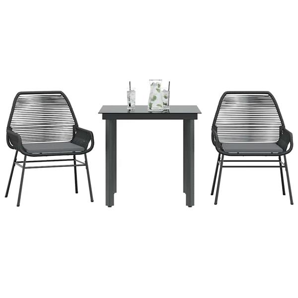 Grote foto vidaxl 3 delige tuinset met kussens poly rattan glas zwart tuin en terras tuinmeubelen