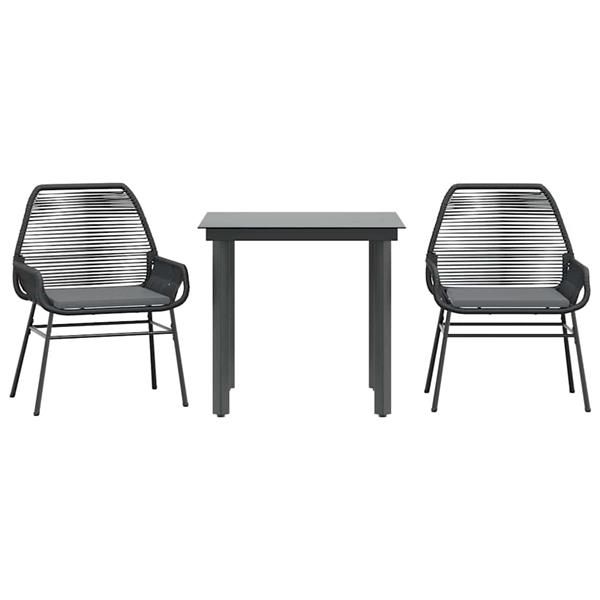 Grote foto vidaxl 3 delige tuinset met kussens poly rattan glas zwart tuin en terras tuinmeubelen