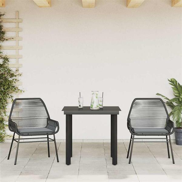 Grote foto vidaxl 3 delige tuinset met kussens poly rattan glas zwart tuin en terras tuinmeubelen