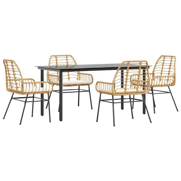 Grote foto vidaxl 5 delige tuinset met kussens poly rattan glas bruin tuin en terras tuinmeubelen