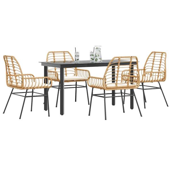 Grote foto vidaxl 5 delige tuinset met kussens poly rattan glas bruin tuin en terras tuinmeubelen