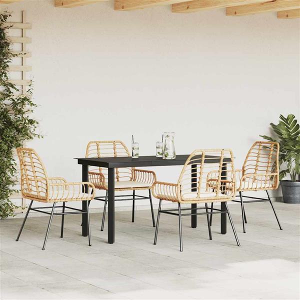 Grote foto vidaxl 5 delige tuinset met kussens poly rattan glas bruin tuin en terras tuinmeubelen