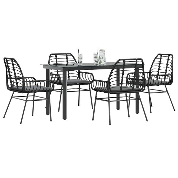 Grote foto vidaxl 5 delige tuinset met kussens poly rattan glas zwart tuin en terras tuinmeubelen