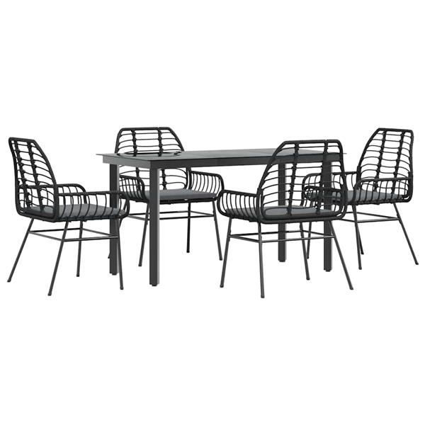 Grote foto vidaxl 5 delige tuinset met kussens poly rattan glas zwart tuin en terras tuinmeubelen