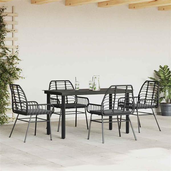Grote foto vidaxl 5 delige tuinset met kussens poly rattan glas zwart tuin en terras tuinmeubelen