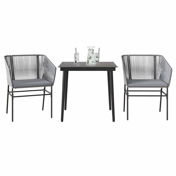 Grote foto vidaxl 3 delige tuinset met kussens poly rattan glas grijs tuin en terras tuinmeubelen