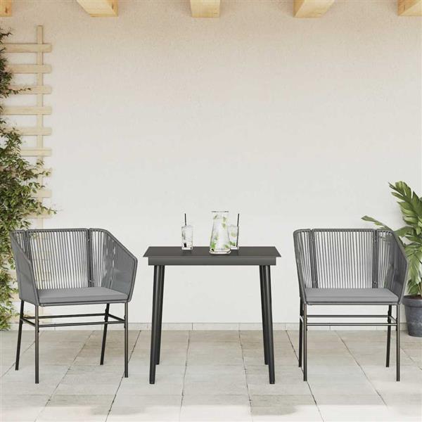 Grote foto vidaxl 3 delige tuinset met kussens poly rattan glas grijs tuin en terras tuinmeubelen
