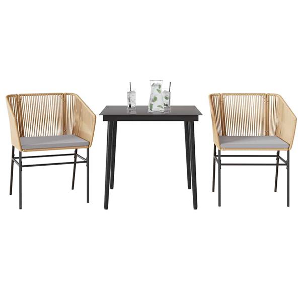 Grote foto vidaxl 3 delige tuinset met kussens poly rattan glas bruin tuin en terras tuinmeubelen