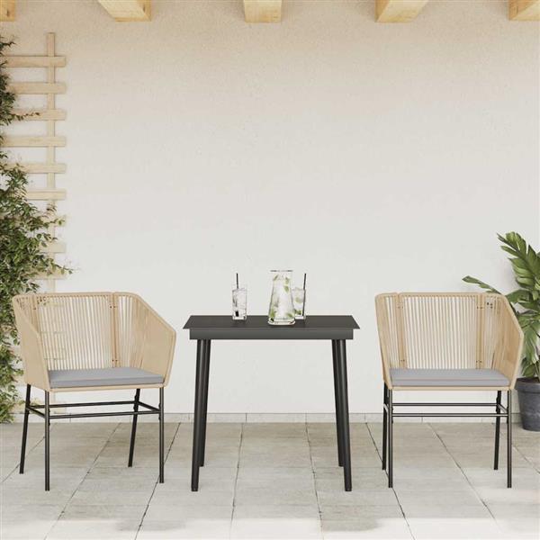 Grote foto vidaxl 3 delige tuinset met kussens poly rattan glas bruin tuin en terras tuinmeubelen