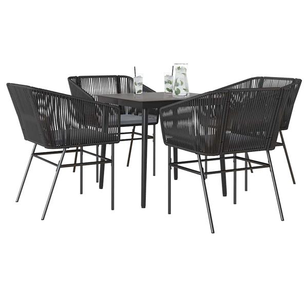 Grote foto vidaxl 5 delige tuinset met kussens poly rattan glas zwart tuin en terras tuinmeubelen
