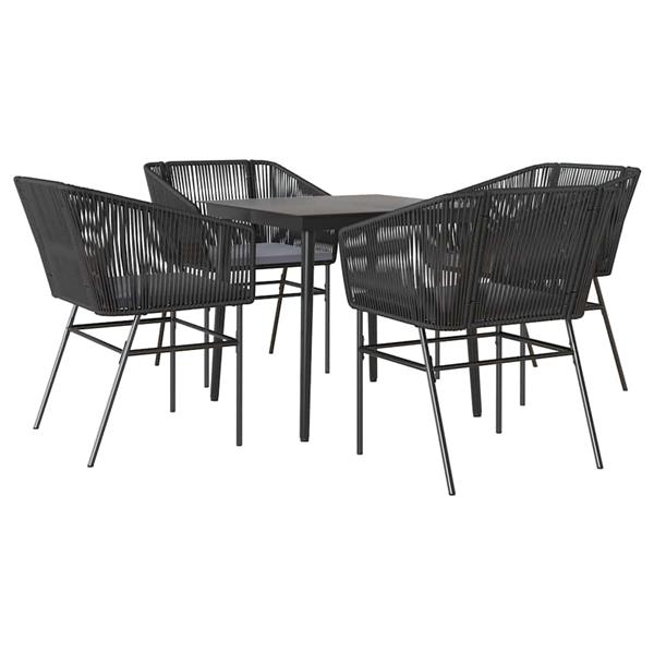 Grote foto vidaxl 5 delige tuinset met kussens poly rattan glas zwart tuin en terras tuinmeubelen