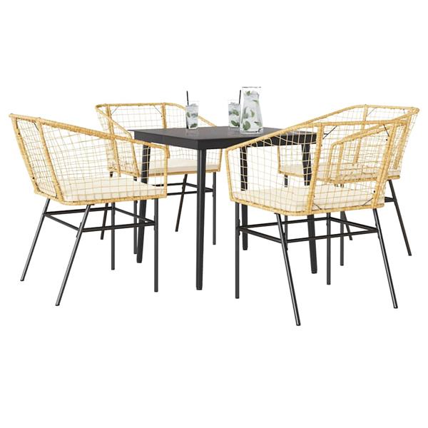 Grote foto vidaxl 5 delige tuinset met kussens poly rattan glas bruin tuin en terras tuinmeubelen
