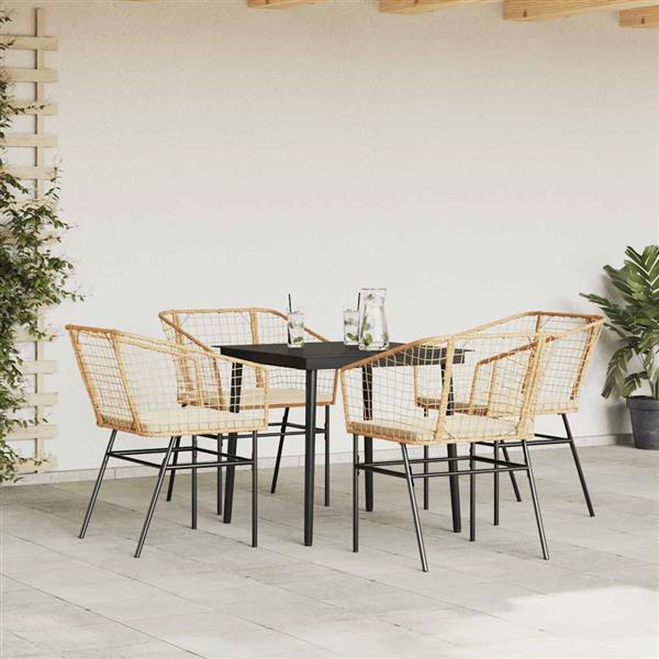 Grote foto vidaxl 5 delige tuinset met kussens poly rattan glas bruin tuin en terras tuinmeubelen