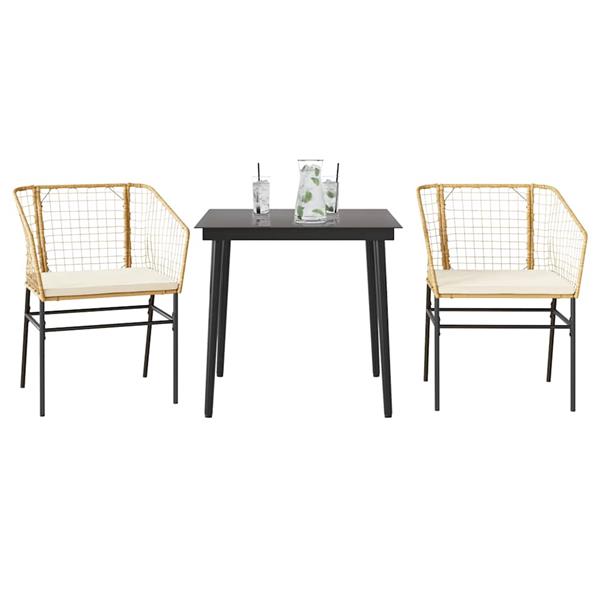 Grote foto vidaxl 3 delige tuinset met kussens poly rattan glas bruin tuin en terras tuinmeubelen