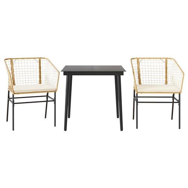 Grote foto vidaxl 3 delige tuinset met kussens poly rattan glas bruin tuin en terras tuinmeubelen