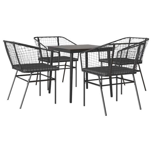 Grote foto vidaxl 5 delige tuinset met kussens poly rattan glas zwart tuin en terras tuinmeubelen