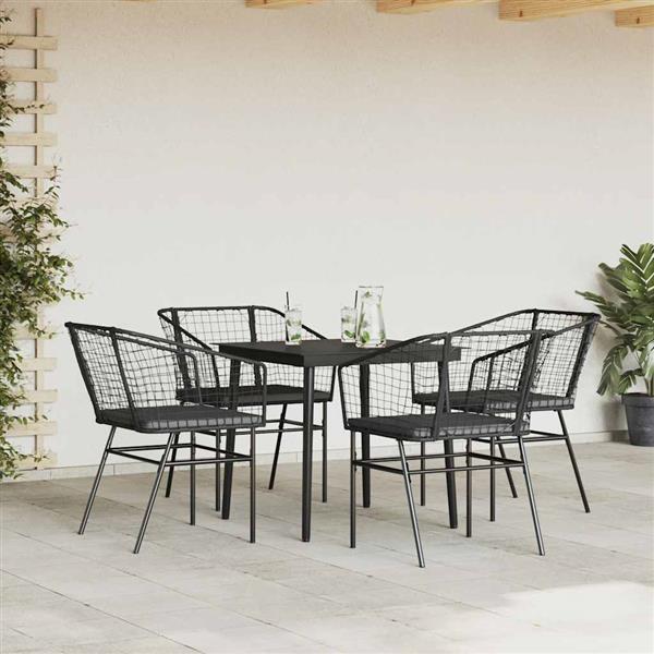 Grote foto vidaxl 5 delige tuinset met kussens poly rattan glas zwart tuin en terras tuinmeubelen