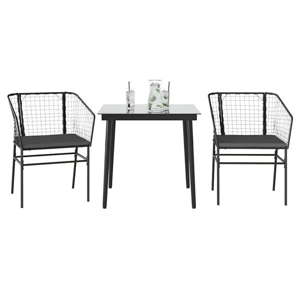 Grote foto vidaxl 3 delige tuinset met kussens poly rattan glas zwart tuin en terras tuinmeubelen