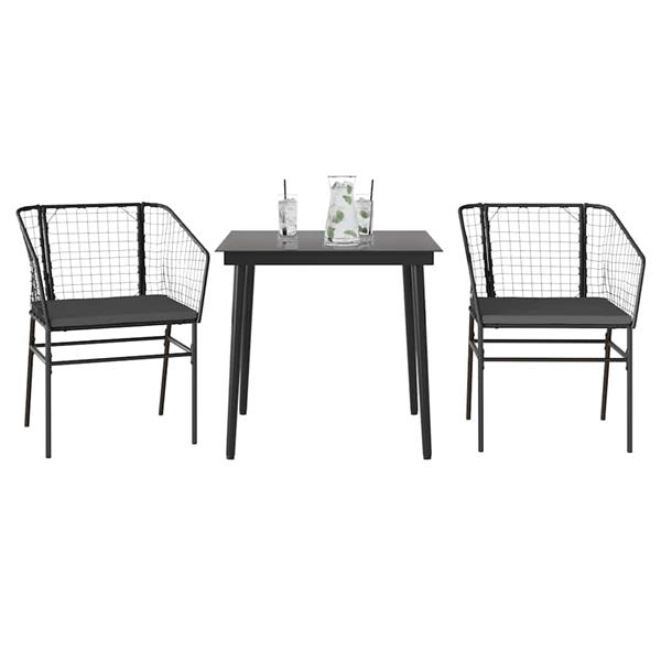 Grote foto vidaxl 3 delige tuinset met kussens poly rattan glas zwart tuin en terras tuinmeubelen