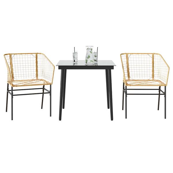 Grote foto vidaxl 3 delige tuinset poly rattan glas bruin tuin en terras tuinmeubelen