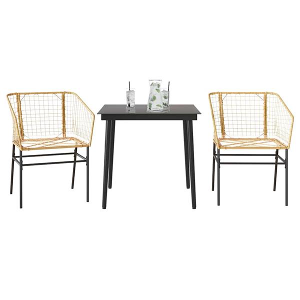 Grote foto vidaxl 3 delige tuinset poly rattan glas bruin tuin en terras tuinmeubelen
