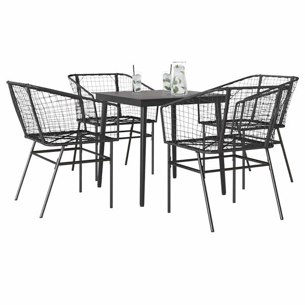Grote foto vidaxl 5 delige tuinset poly rattan glas zwart tuin en terras tuinmeubelen