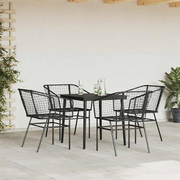 Grote foto vidaxl 5 delige tuinset poly rattan glas zwart tuin en terras tuinmeubelen