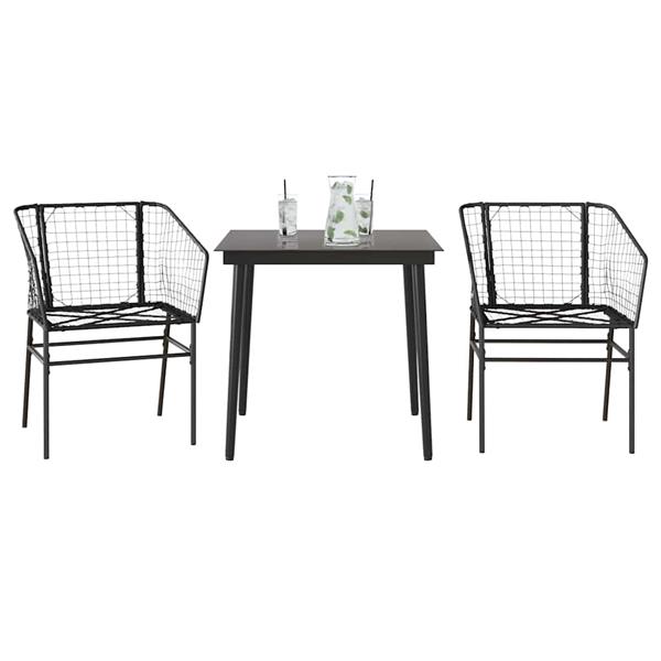 Grote foto vidaxl 3 delige tuinset poly rattan glas zwart tuin en terras tuinmeubelen
