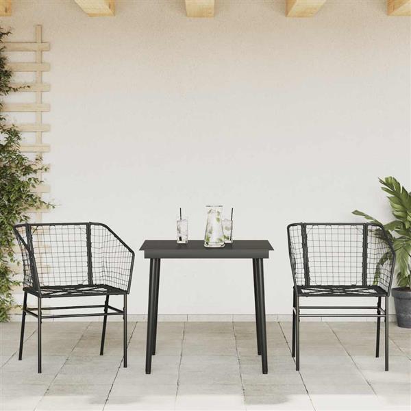 Grote foto vidaxl 3 delige tuinset poly rattan glas zwart tuin en terras tuinmeubelen