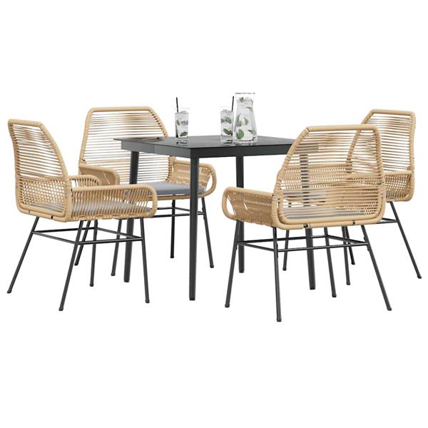 Grote foto vidaxl 5 delige tuinset met kussens poly rattan glas bruin tuin en terras tuinmeubelen