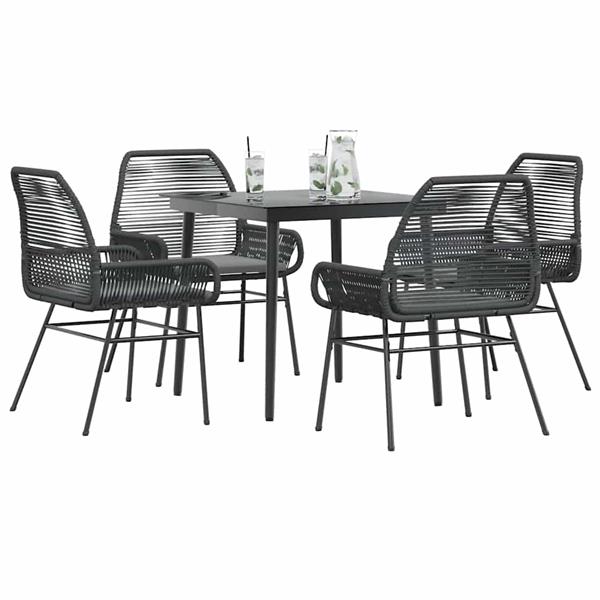 Grote foto vidaxl 5 delige tuinset met kussens poly rattan glas zwart tuin en terras tuinmeubelen