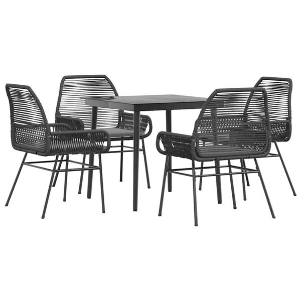 Grote foto vidaxl 5 delige tuinset met kussens poly rattan glas zwart tuin en terras tuinmeubelen