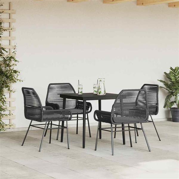 Grote foto vidaxl 5 delige tuinset met kussens poly rattan glas zwart tuin en terras tuinmeubelen