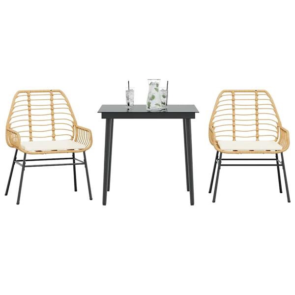 Grote foto vidaxl 3 delige tuinset met kussens poly rattan glas bruin tuin en terras tuinmeubelen