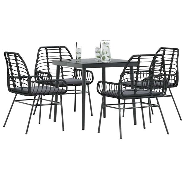 Grote foto vidaxl 5 delige tuinset met kussens poly rattan glas zwart tuin en terras tuinmeubelen