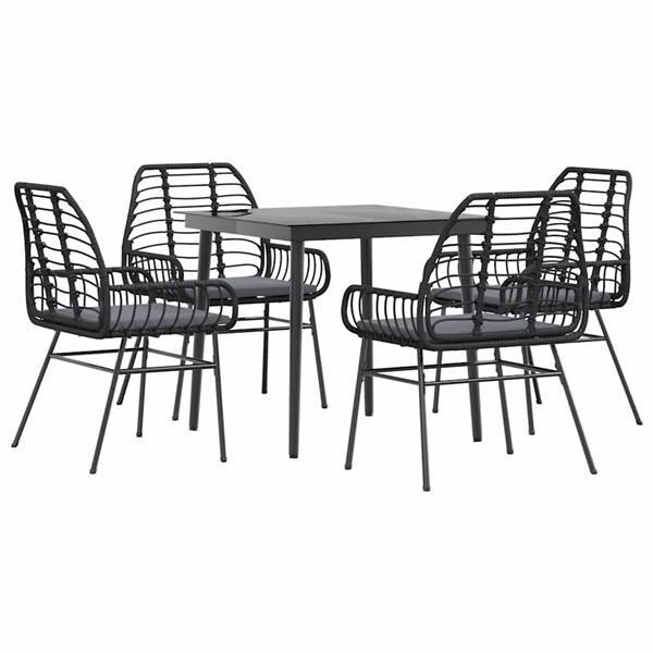 Grote foto vidaxl 5 delige tuinset met kussens poly rattan glas zwart tuin en terras tuinmeubelen