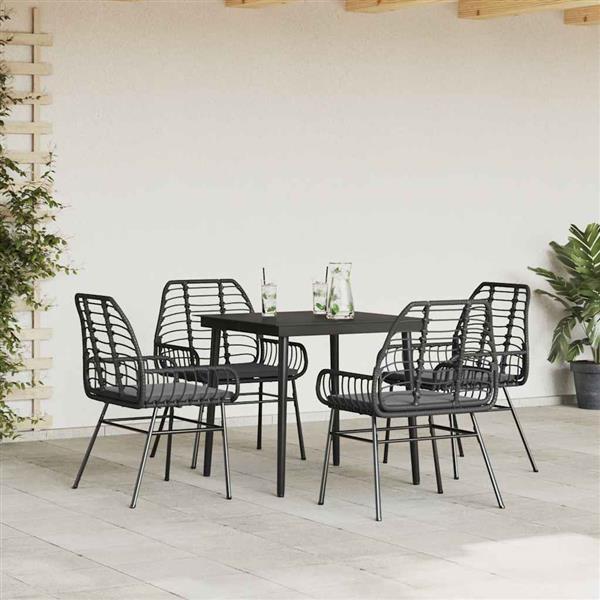 Grote foto vidaxl 5 delige tuinset met kussens poly rattan glas zwart tuin en terras tuinmeubelen