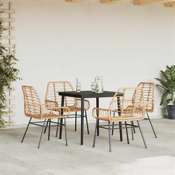 Grote foto vidaxl 5 delige tuinset poly rattan glas bruin tuin en terras tuinmeubelen