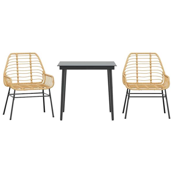 Grote foto vidaxl 3 delige tuinset poly rattan glas bruin tuin en terras tuinmeubelen