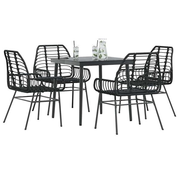 Grote foto vidaxl 5 delige tuinset poly rattan glas zwart tuin en terras tuinmeubelen