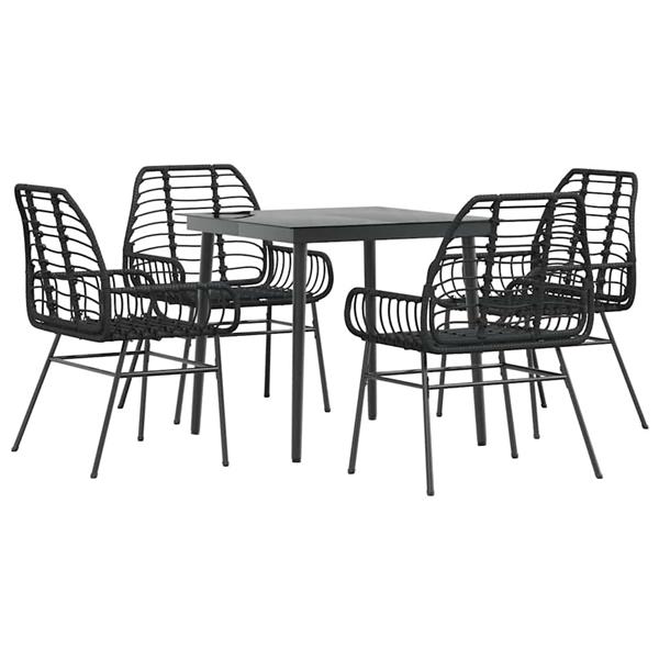 Grote foto vidaxl 5 delige tuinset poly rattan glas zwart tuin en terras tuinmeubelen