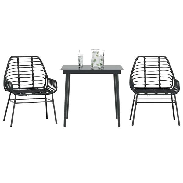 Grote foto vidaxl 3 delige tuinset poly rattan glas zwart tuin en terras tuinmeubelen