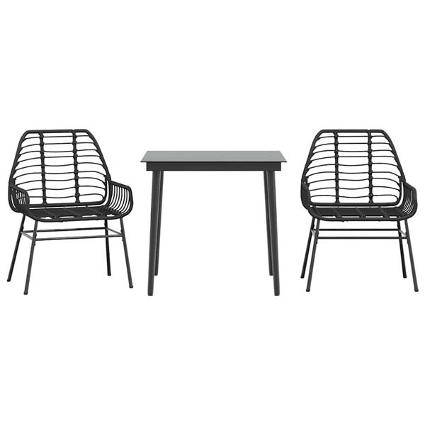 Grote foto vidaxl 3 delige tuinset poly rattan glas zwart tuin en terras tuinmeubelen