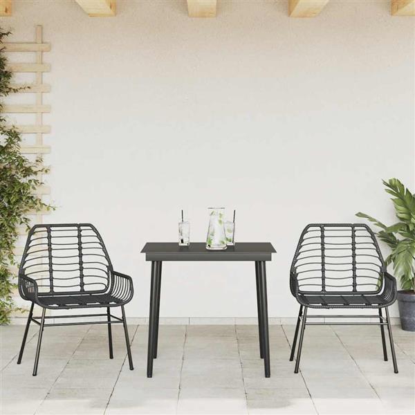 Grote foto vidaxl 3 delige tuinset poly rattan glas zwart tuin en terras tuinmeubelen