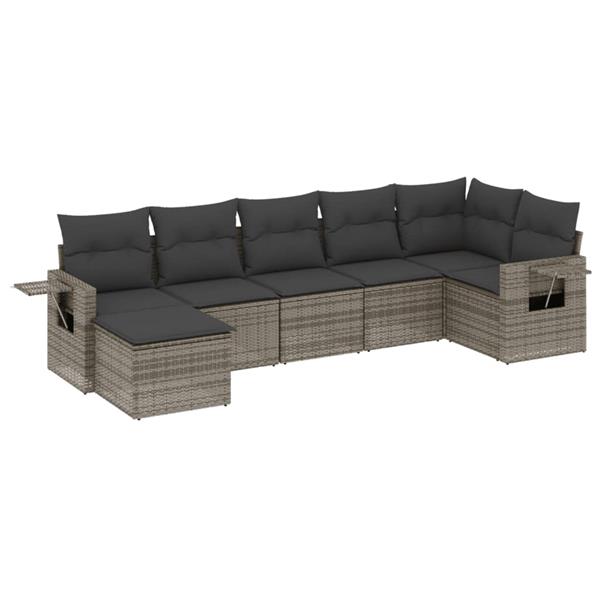 Grote foto vidaxl 7 delige loungeset met kussens poly rattan grijs tuin en terras tuinmeubelen