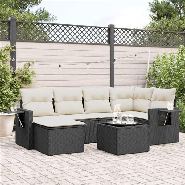Grote foto vidaxl 7 delige loungeset met kussens poly rattan zwart tuin en terras tuinmeubelen