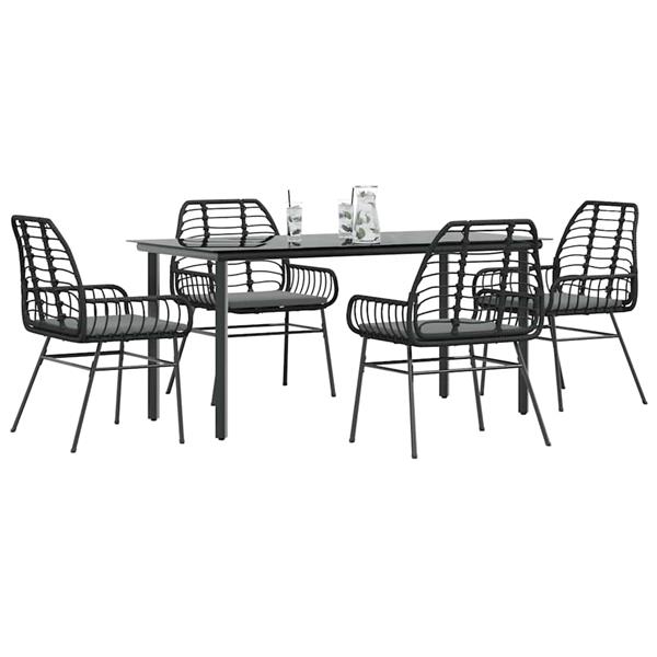 Grote foto vidaxl 5 delige tuinset met kussens poly rattan glas zwart tuin en terras tuinmeubelen
