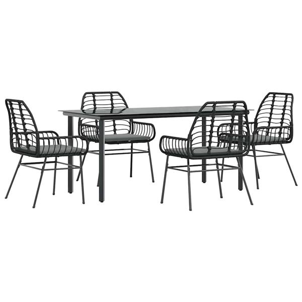 Grote foto vidaxl 5 delige tuinset met kussens poly rattan glas zwart tuin en terras tuinmeubelen
